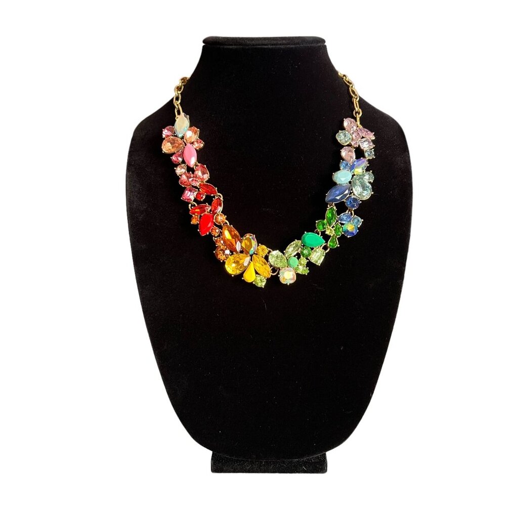 J.Crew Multicolor Crystal Statement Necklace Rainbow Pride Rare Collecto…